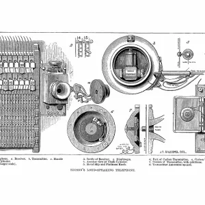 Edison carbon telephone. Wood engraving Edison carbon telephone. Wood engraving