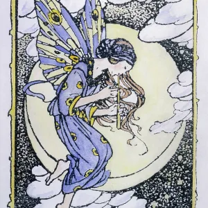 A fairy flies in front of the Moon A fairy flies in front of the Moon
