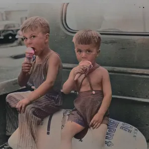 Farm boys eating ice-cream cones. Washington, Indiana Farm boys eating ice-cream cones. Washington, Indiana