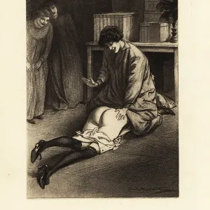 A female teacher sitting on a girl and spanking her
