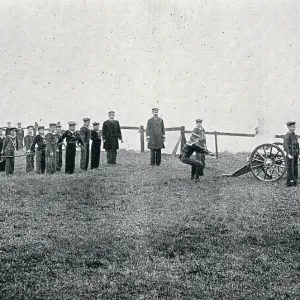 Field gun firing at TS Wellesley, North Shields