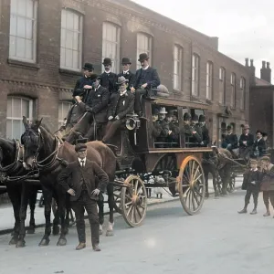 Finishers on conveyance in front of hat factory