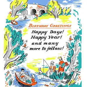 Fishing scene with boy and girl in boat Fishing scene with boy and girl in boat