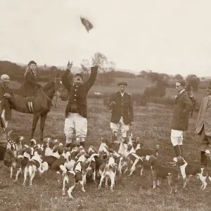 Foxhunting group with hounds
