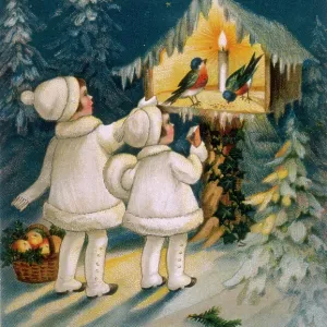 Two girls and Christmas Robins