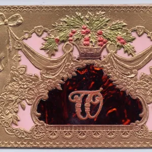 Gold embossed Christmas card with initial T Gold embossed Christmas card with initial T