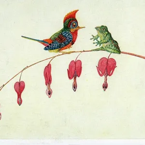 "How do yo do?" - a frog greets a rather startled bird "How do yo do?" - a frog greets a rather startled bird