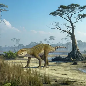 Iberosuchus macrodon roaming a Cenozoic Era landscape Iberosuchus macrodon roaming a Cenozoic Era landscape