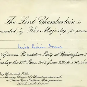 Invitation to be presented at Buckingham Palace 1952