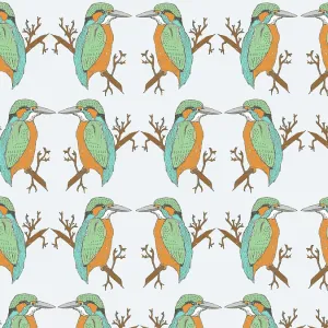Kingfisher on a branch repeating pattern Kingfisher on a branch repeating pattern