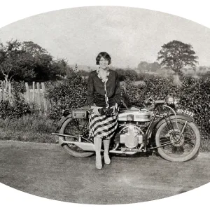 Lady & 1928 Douglas motorcycle Lady & 1928 Douglas motorcycle