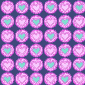 Linocut pink and blue hearts repeating pattern Linocut pink and blue hearts repeating pattern