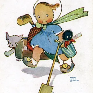 Little girl off to the beach Little girl off to the beach