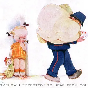 Little girl and postman Little girl and postman