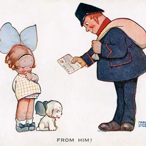 Little girl and postman Little girl and postman