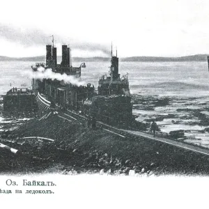 Loading a train on to the icebreaker Baikal Loading a train on to the icebreaker Baikal