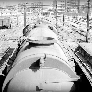 Looking along top of steam engine in Nine Elms Loco Yard Looking along top of steam engine in Nine Elms Loco Yard