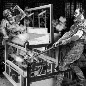 Luddites smash weaving machinery