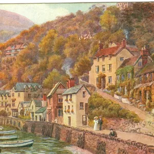 Lynmouth harbour side view with boats and bridge Lynmouth harbour side view with boats and bridge