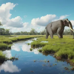 Mammuthus meridionalis roaming the wetlands of Mammuthus meridionalis roaming the wetlands of