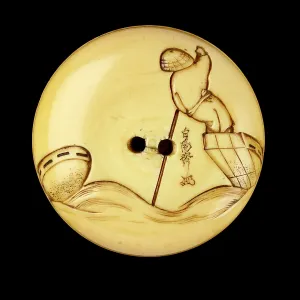 Manju netsuke - Saigyo Hoshi in a ferry Manju netsuke - Saigyo Hoshi in a ferry