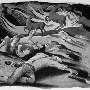 Men Fallen While Horses Flee and Fire Burns Men Fallen While Horses Flee and Fire Burns