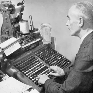 Monotype keyboard operator at a printing works Monotype keyboard operator at a printing works