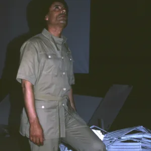 Muammar Gaddafi viewing bomb damage, Tripoli, Libya Muammar Gaddafi viewing bomb damage, Tripoli, Libya