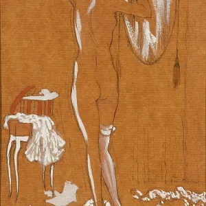 Naked woman adjusts hat Naked woman adjusts hat