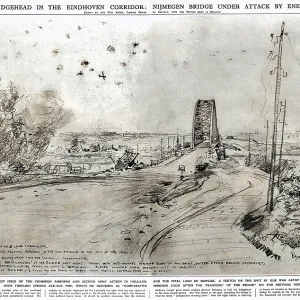 Nijmegen Bridge under attack by enemy aircraft, WW2