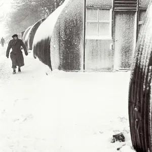 Nissen hut in the snow with soldier Nissen hut in the snow with soldier