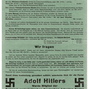 NSDAP propaganda pamphlet - back cover