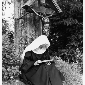 Nun reading in garden Nun reading in garden
