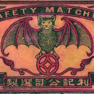 Old Japanese Matchbox label with a bat Old Japanese Matchbox label with a bat