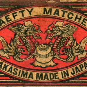 Old Japanese Matchbox label with two dragons Old Japanese Matchbox label with two dragons
