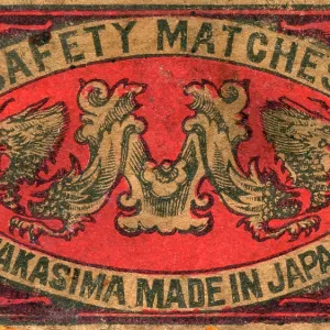 Old Japanese Matchbox label with two dragons Old Japanese Matchbox label with two dragons
