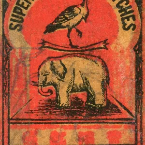 Old Japanese Matchbox label with an elephant and a bird Old Japanese Matchbox label with an elephant and a bird