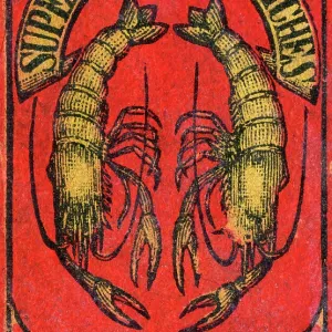 Old Japanese Matchbox label with two lobsters Old Japanese Matchbox label with two lobsters