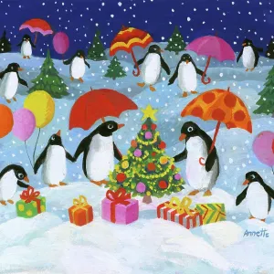 Penguins in the snow