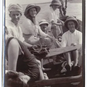 People on an outing in a punt, Middle East People on an outing in a punt, Middle East