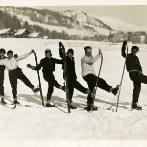 People on skis in the snow, Switzerland People on skis in the snow, Switzerland