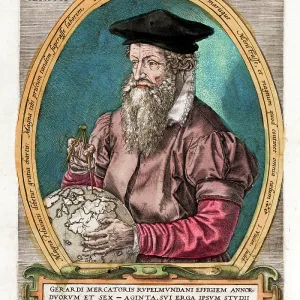 Portrait of Mercator with globe and compass Portrait of Mercator with globe and compass