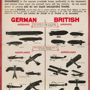 Poster, Public Warning, identifying aircraft, WW1 Poster, Public Warning, identifying aircraft, WW1