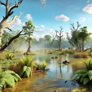 A realistic landscape from the Cretacous period A realistic landscape from the Cretacous period