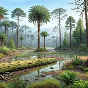 A realistic landscape from the Cretacous period A realistic landscape from the Cretacous period