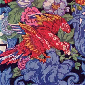 Red bird and flowers