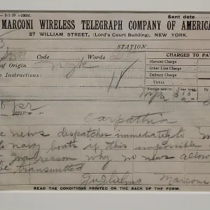 RMS Titanic - telegram from Marconi to Carpathia RMS Titanic - telegram from Marconi to Carpathia