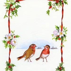 Robins, Red Ribbon and Holly Robins, Red Ribbon and Holly