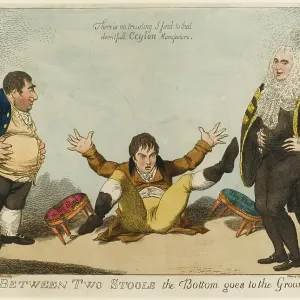 Satirical cartoon, Between two stools Satirical cartoon, Between two stools