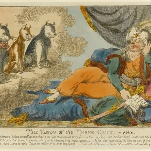 Satirical cartoon, The Vision of the three Cats, a Fable Satirical cartoon, The Vision of the three Cats, a Fable
